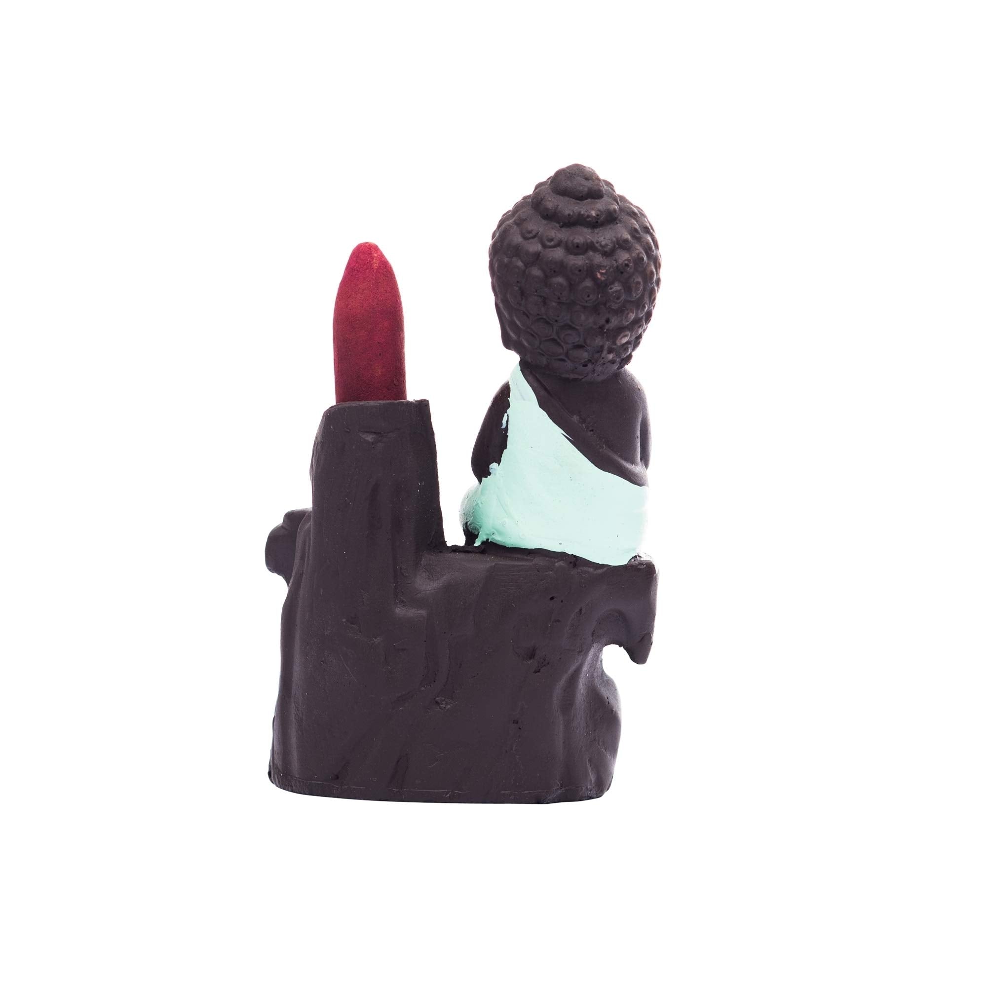 eCraftIndia Meditating Monk Buddha Smoke Backflow Cone Incense Holder Decorative Showpiece with 10 Free Smoke Backflow Scented C